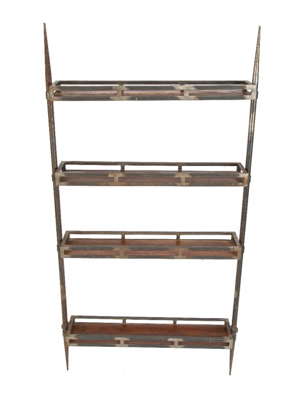 unique custom-built american industrial adjustable wall-mount welded joint shelving unit 