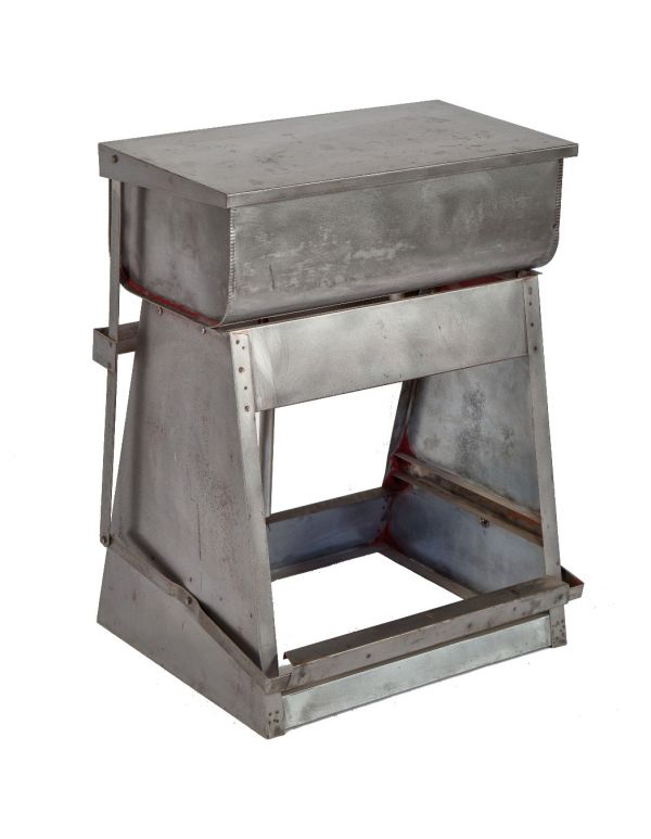 versatile original vintage american industrial self-closing factory "small parts" freestanding pressed and folded steel rinse tank with foot-operated lever