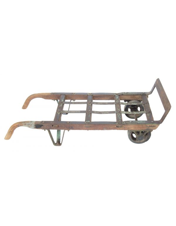heavily reinforced antique american industrial hardwood factory machine shop furniture dolly with casters 