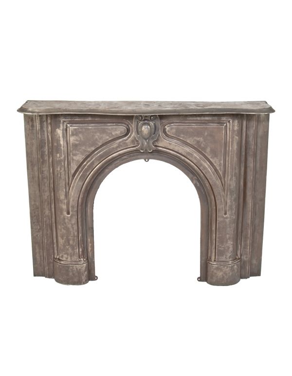 rare original and intact salvaged chicago ornamental cast iron italianate style interior residential fireplace mantel with keystone