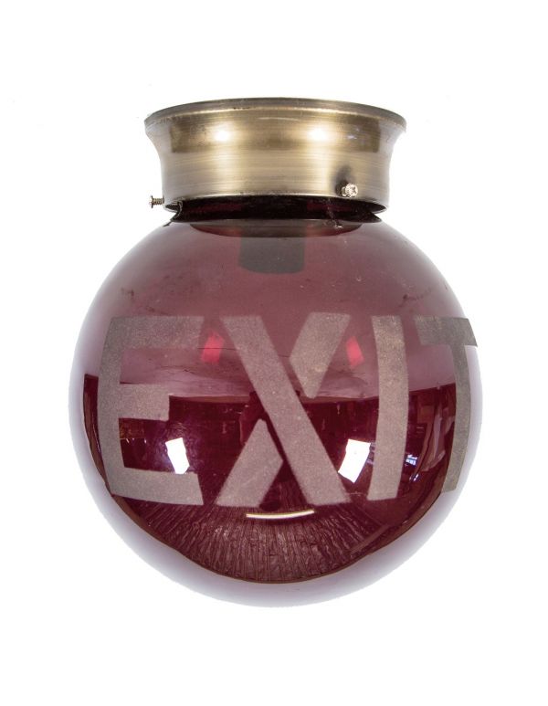 original and intact early 20th century antique american salvaged chicago illuminated exit light with cranberry red glass globe