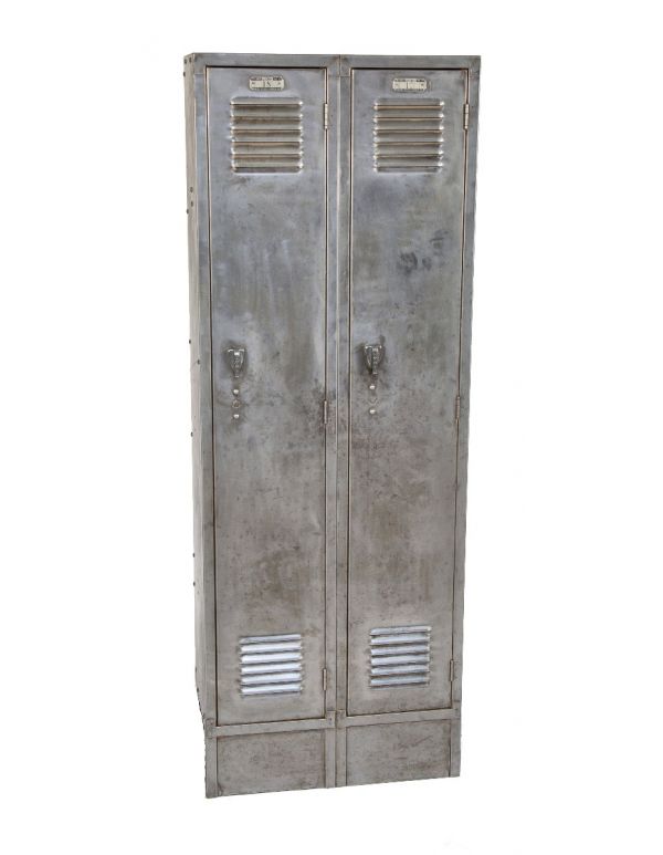 refinished brushed metal antique american industrial salvaged chicago finkl factory double-unit locker