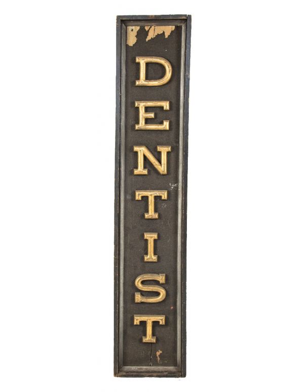 highly sought after original 19th century antique american folkart "dentist" trade sign with gilded wood lettering