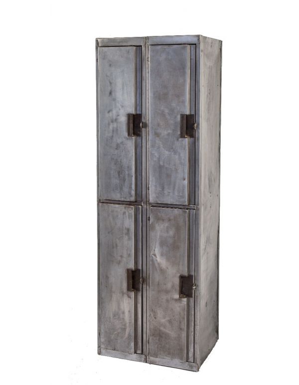 unusual vintage chicago foundry locker room freestanding brushed steel four-unit locker with hinged doors and lockable hasps 