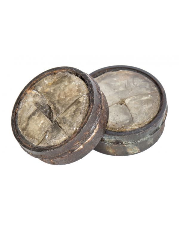 original mid-19th century hyatt-patented new york oversized cast iron and molded glass sidewalk valut lenses