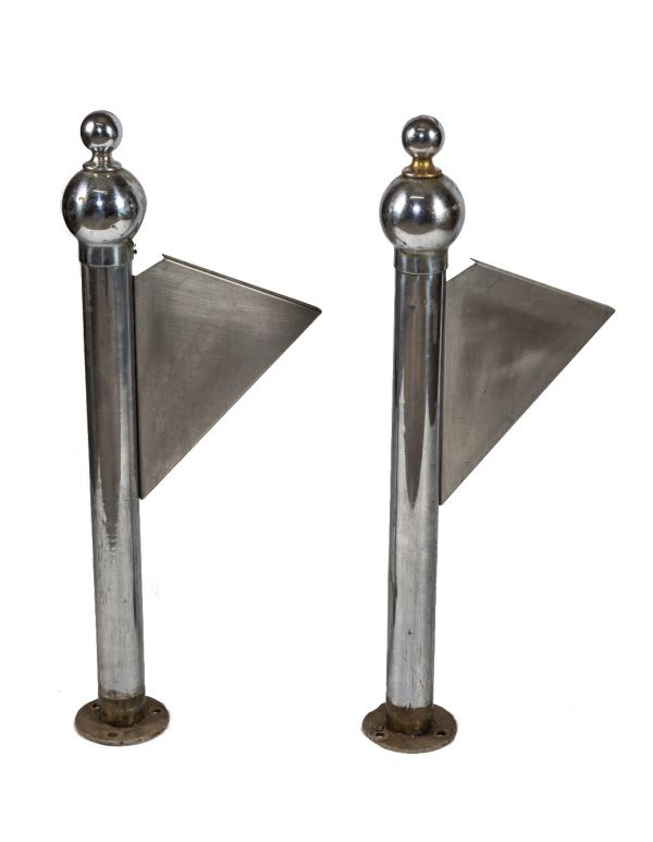 matching set of original historically important nickel-plated bronze bunte candy factory lobby interior newel posts