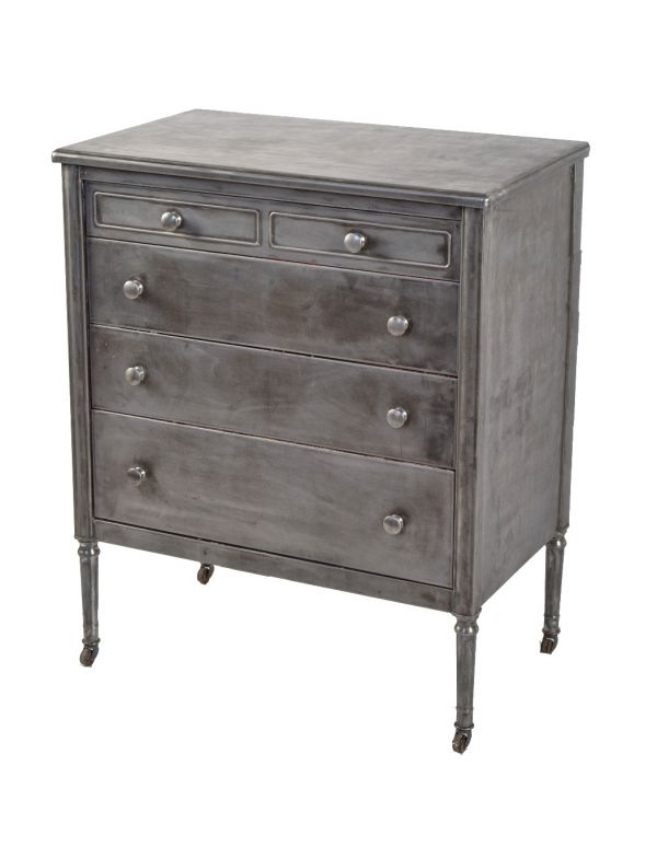 refinished american depression era brushed metal salvaged chicago pressed and folded steel simmons dresser