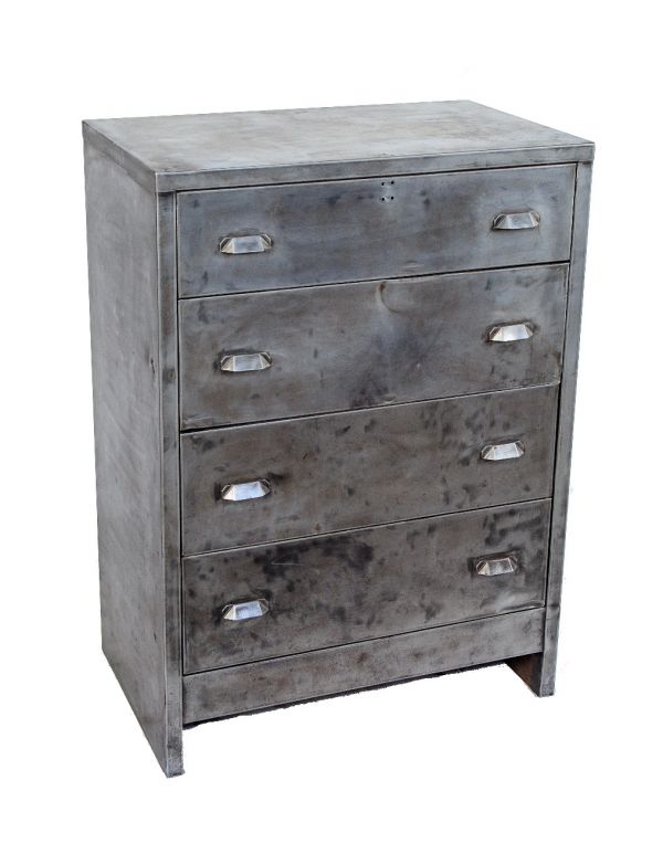 refinished antique american industrial cold-rolled steel art metal furniture dresser with unusual drawer pulls