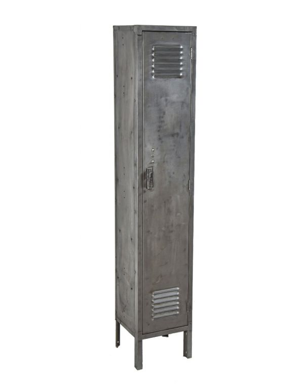 original c. 1940's salvaged chicago factory machine shop pressed and folded steel locker with single hinged louvered door