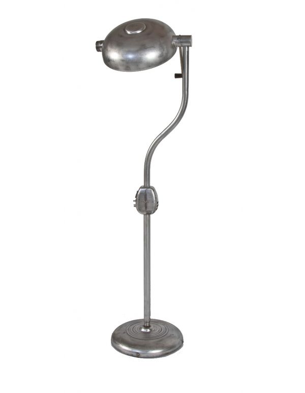 refinished vintage american industrial depression-era brushed metal adjustable hospital examination floor lamp with adjustable reflector  