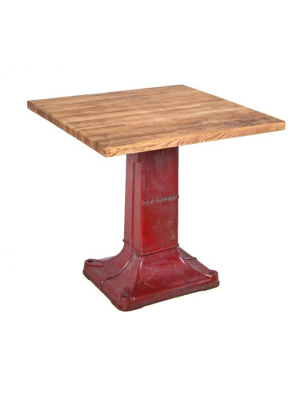 repurposed vintage american industrial salvaged chicago grinding machine base with newly added oak wood tabletop 