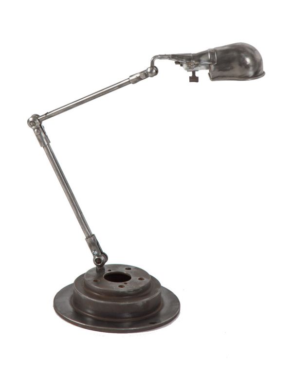 fully adjustable vintage american industrial brushed metal triple-jointed fostoria articulating table lamp