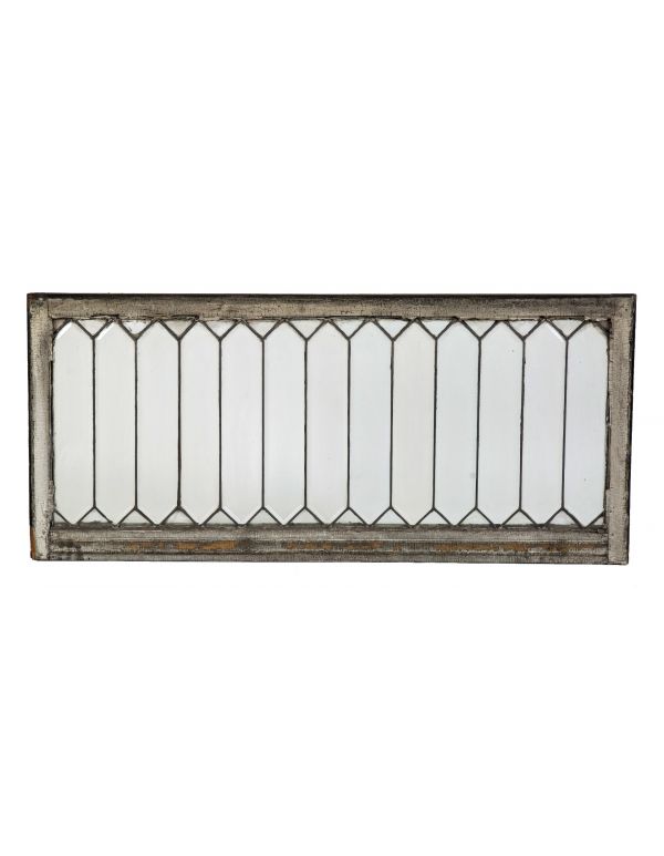 19th century oversized antique american salvaged chicago beveled edge glass "picket fence" transom window with original wood sash frame