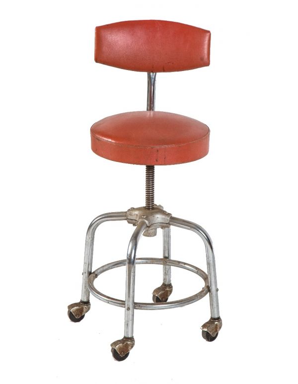 all original and intact c. 1940's vintage american bent tubular steel adjustable height royal metal exam stool