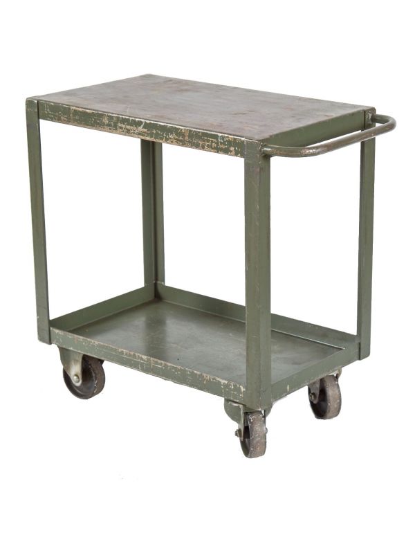 pollard brothers two-tier mobile salvaged chicago vintage industrial machine shop cart with cast iron casters