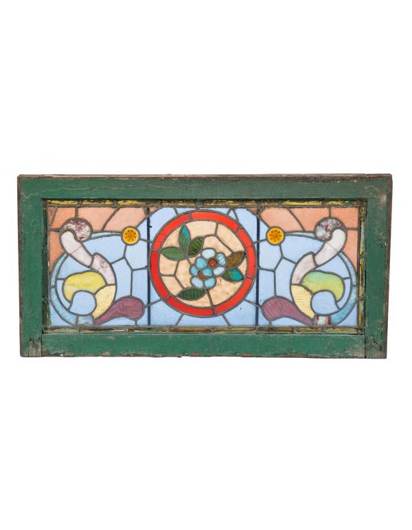 original 1880's salvaged chicago interior residential richly colored variegated stained glass transom window  