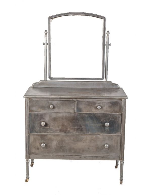 Sanded Metal Simmons Dresser, Old Metal Dresser With Mirror