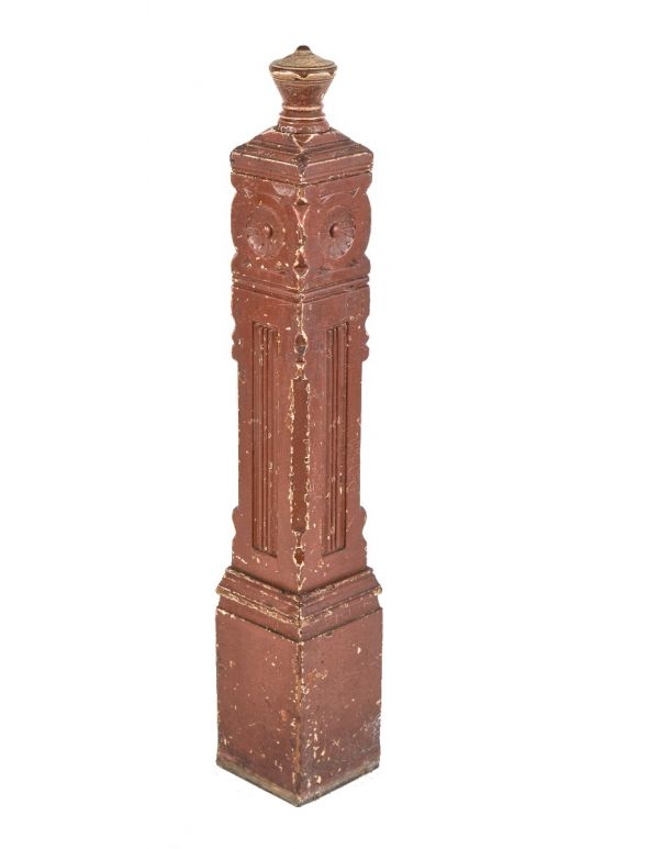 19th century original eastlake style interior residential salvaged chicago solid cherry wood newel post with turned and tapered finial 