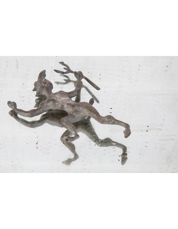 original victorian-era antique american ornamental cast bronze satyr fireplace flue damper pull with oxidized finish 