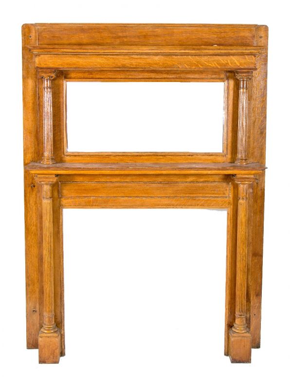 finely crafted 19th century all original salvaged chicago quarter-sawn oak wood residential fireplace mantel with beveled mirror