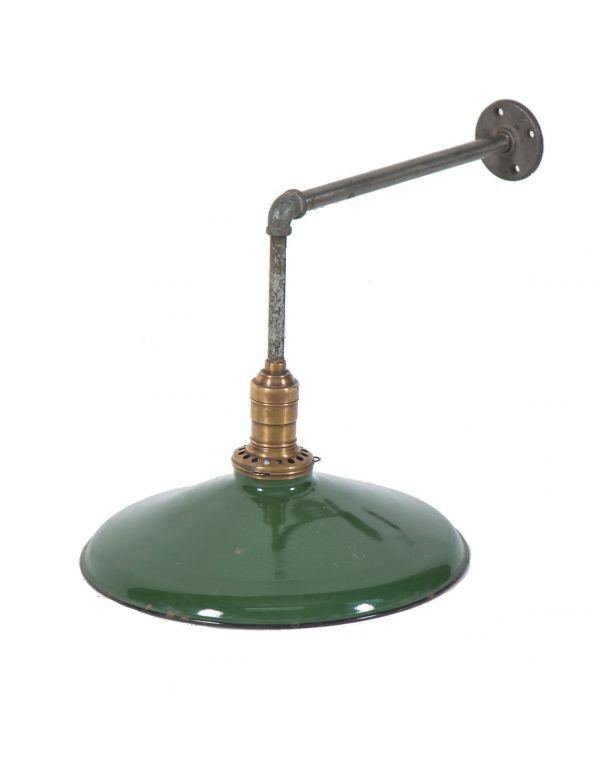 early 20th century salvaged chicago outdoor warehouse loading dock light with oversized green porcelain enameled reflector 