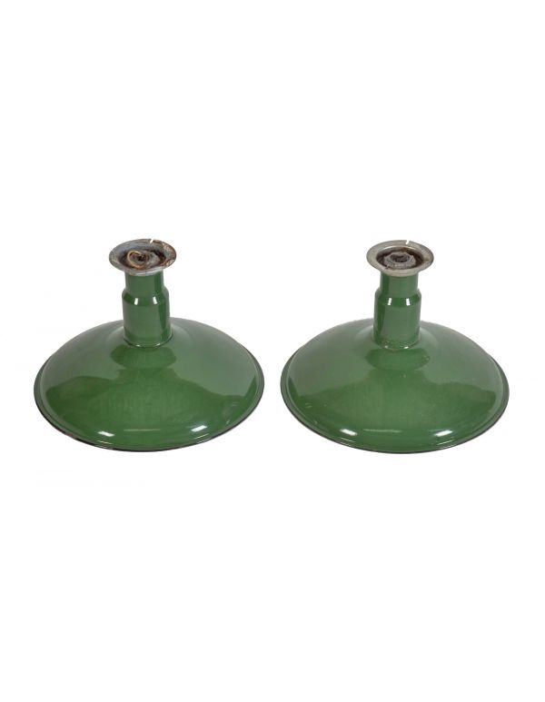 two matching "new old stock" green porcelain enameled steel salvaged chicago factory pendant lights