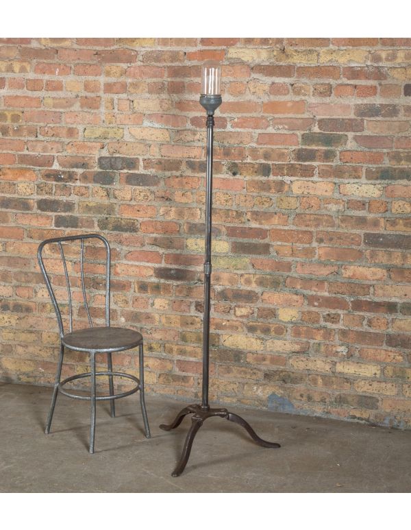 vintage american industrial freestanding theater stage "ghost light" with three legged brushed metal base