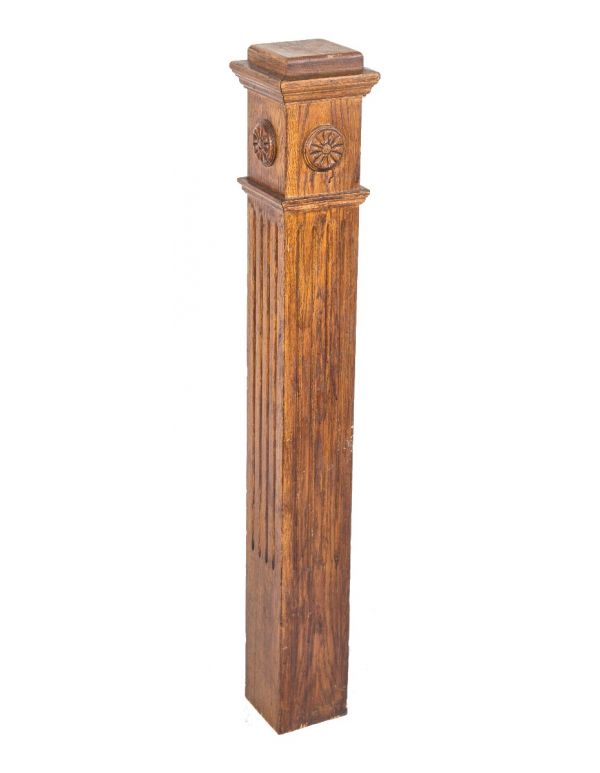 single all original early 20th century varnished oak wood freestanding salvaged chicago newel post