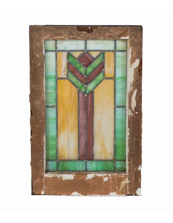 single all original and intact salvaged chicago prairie style interior residential art glass window 