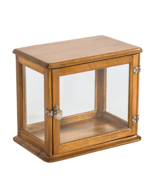 hard to find diminutive varnished wood salvaged chicago antique store counter display cabinet with nickel-plated hardware 
