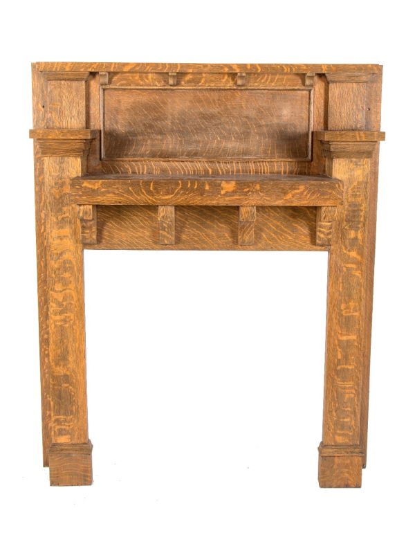 marvelous original early 20th century quarter-sawn oak wood craftsman style residential fireplace mantel 