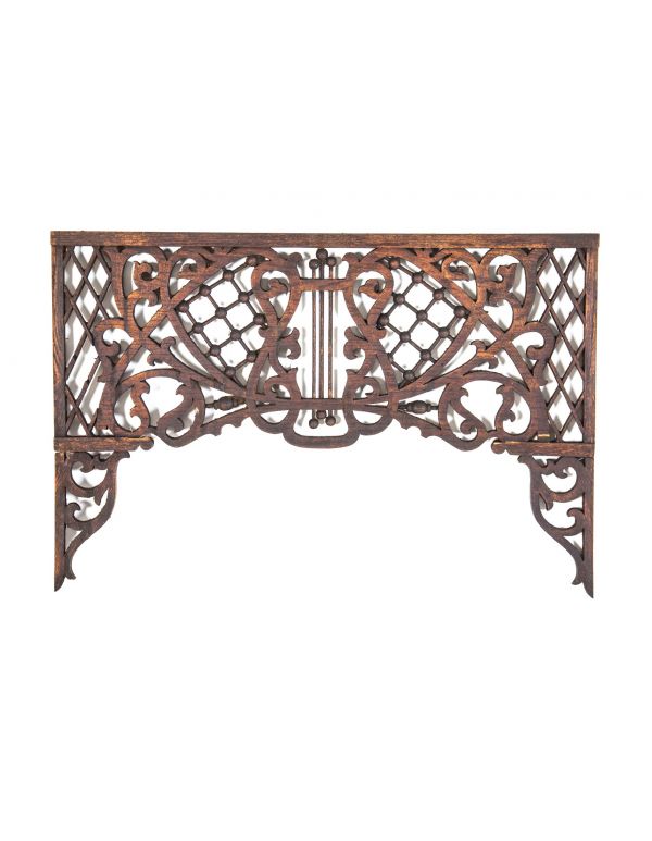 late 19th century antique american victorian era double-sided salvaged chicago solid oak wood elaborately designed fretwork panel 