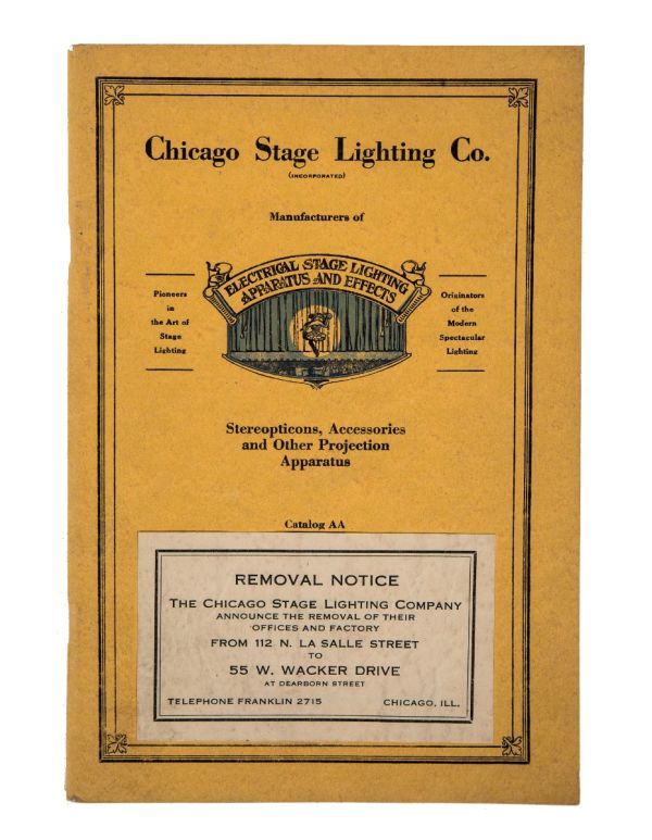 hard to find 1920s profusely illustrated softbound theatrical lighting equipment catalog for the chicago stage lighting company 