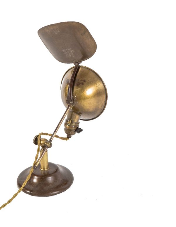 american industrial fully adjustable polished brass "lyhne" portable desk or table lamp with bulbous socket housing and rotating reflector