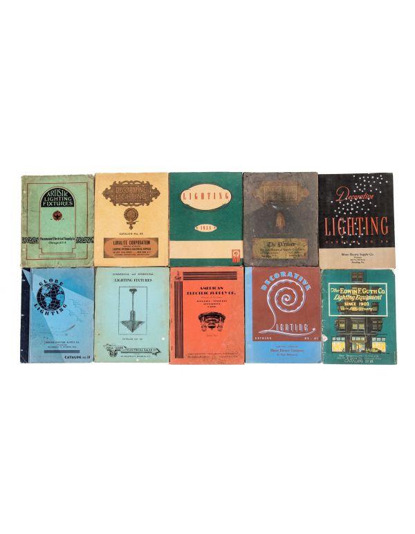 group of ten hard to find original depression-era profusely illustrated residential and commercial light fixture trade catalogs 