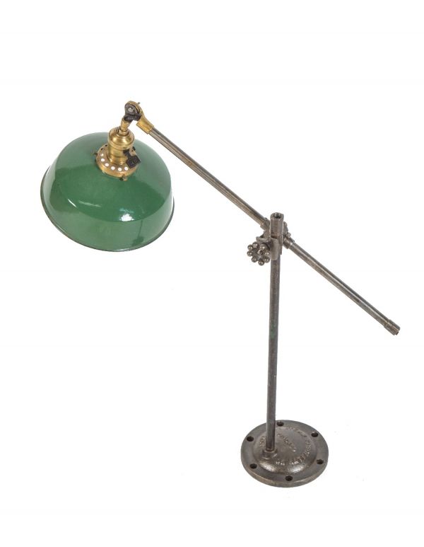original single light fully adjustable o.c. white knuckle-joint industrial table lamp with hubbell green porcelain enameled shade or reflector 