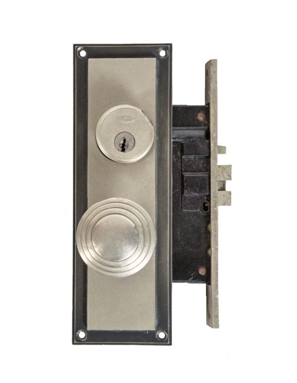 original and completely intact american art deco chicago board of trade interior office door hardware with nickel-plated finish 