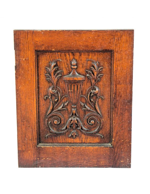 seldom seen all original late 19th century antique american carved oak wood cabinet door with foliated scrollwork 