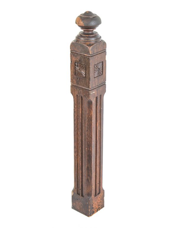 single 19th century all original salvaged chicago varnished oak wood interior residential newel posted with chamfered edges