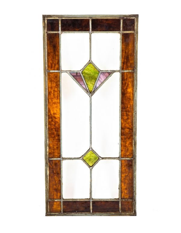 single all original prairie style salvaged chicago interior residential art glass window with abstract floral motifs
