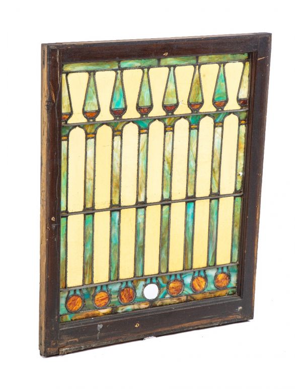 impressive largely intact antique american salvaged chicago interior residential stained glass window with original wood sash frame