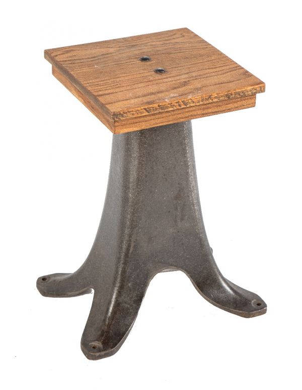 refinished vintage american industrial four-legged cast iron machine base side table with solid oak top with apron