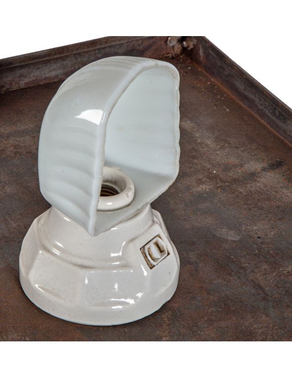 all original and highly desirable american art deco streamlined style hospital lavatory wall sconce with uniquely-designed shade 