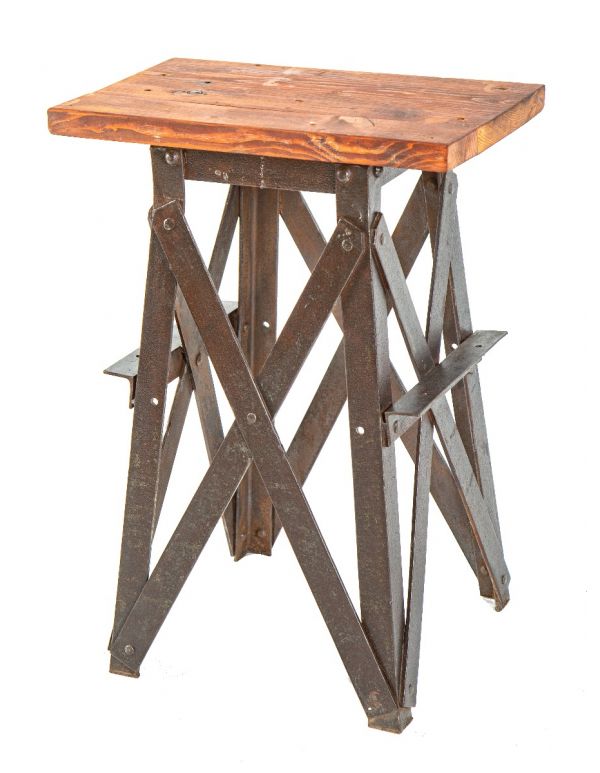 unusual heavy duty early 20th century american industrial chicago factory salvage machine shop stand with newly added wood top