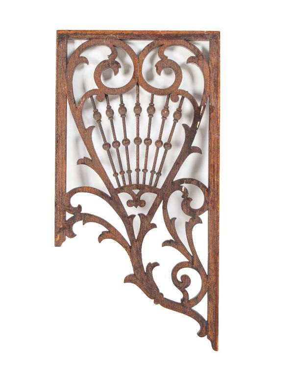 late 19th century original salvaged chicago varnished oak wood asymmetrical wall-mount victorian fretwork  