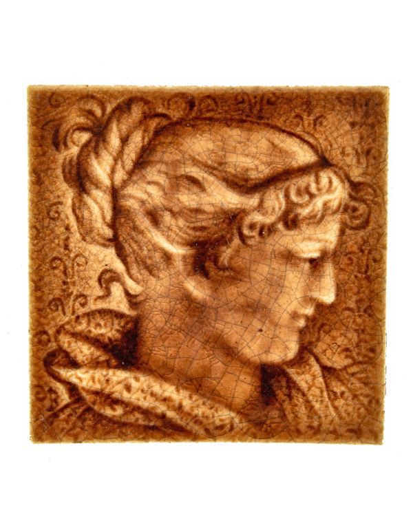 all original and intact 1890's isaac broom-designed salvaged chicago residential fireplace figural portrait tile