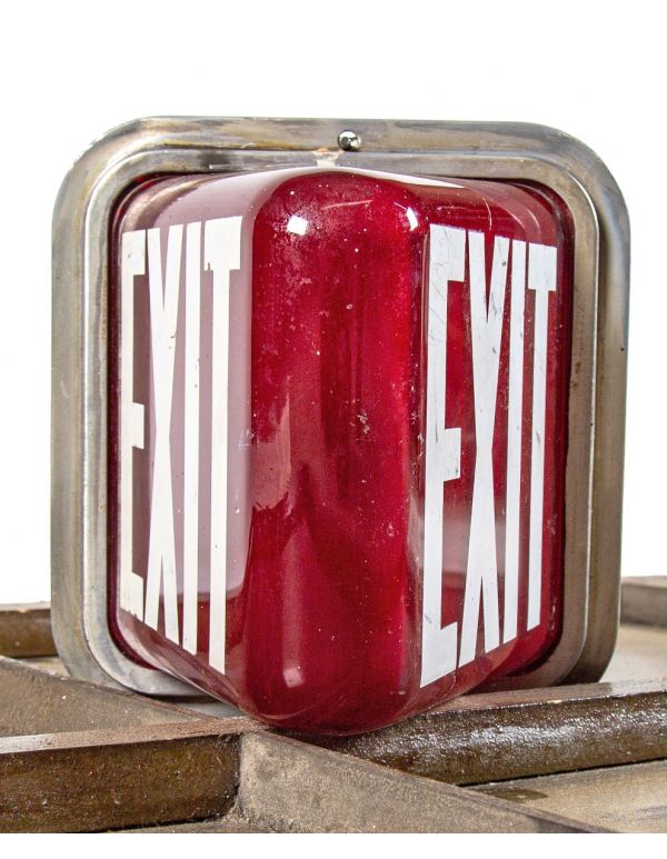 original double-sided ruby red kopp depression-era salvaged chicago illuminated exit light with intact aluminum fitter 