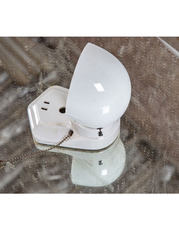 original fully functional early 20th century white glass and ceramic "alabax" lavatory wall sconce with pull-chain