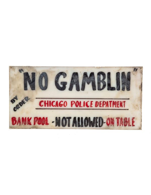 unusual single-sided hand-painted south side chicago vintage folk art "no gamblin" sign 