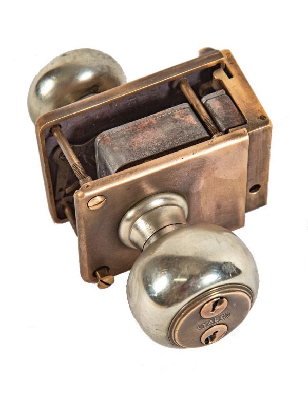 rare all original early 20th century cook county hospital nickel-plated bronze and cast iron morgue door unit lock